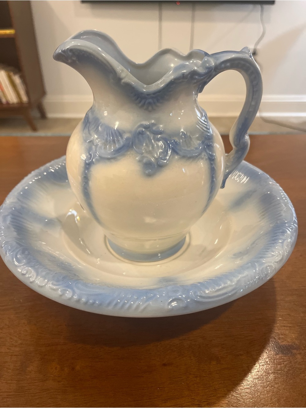 Vintage Arnel’s Small Wash Pitcher & Basin. Pale Blue & Cream
